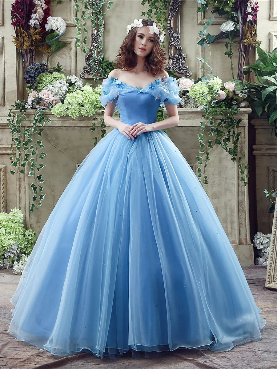 Ball Gown Quinceanera Dresses Princess Dress Blue Off Shoulder Tulle Lace Long Prom Dress
