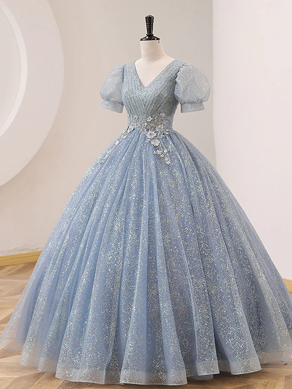Ball Gown Quinceanera Dresses Princess Dress Tulle Lace Sequin Long Prom Dress Blue Formal Sweet 16 Dress