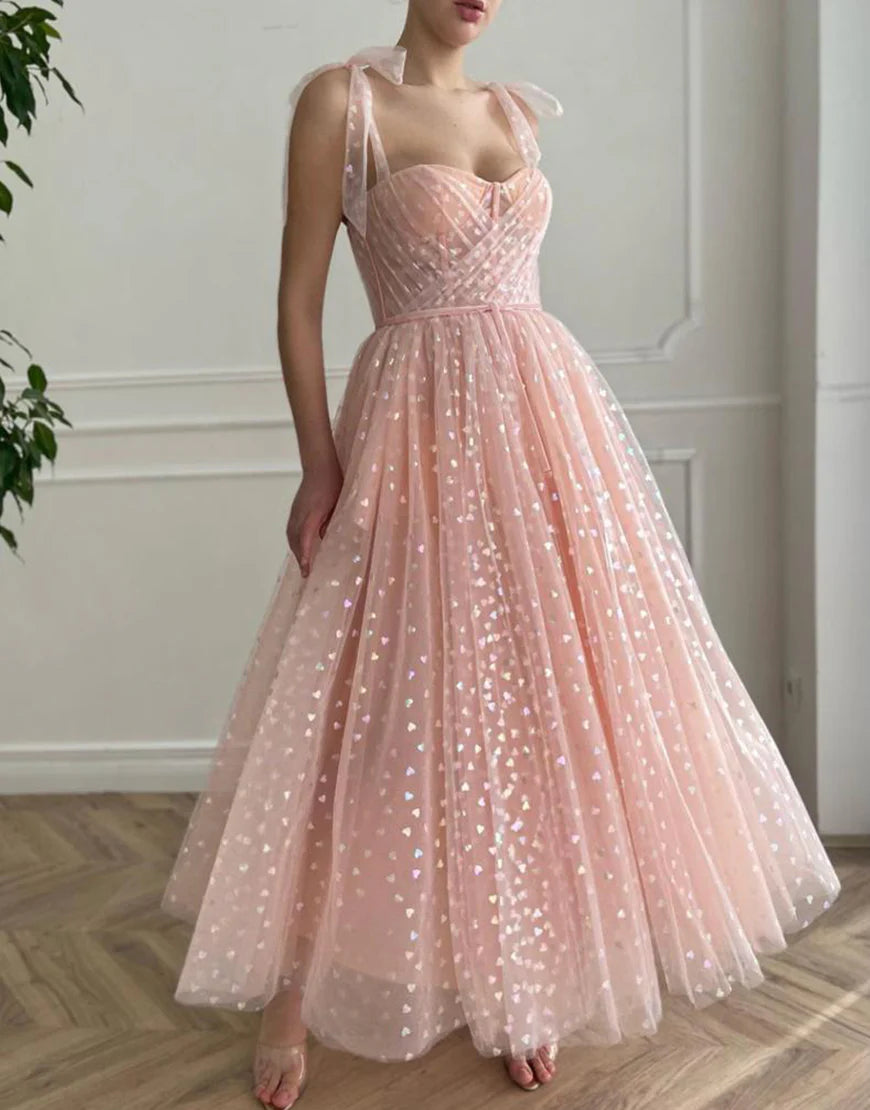 Spaghetti Straps Sweetheart Light Pink  Ankle-Length Princess Party Dress