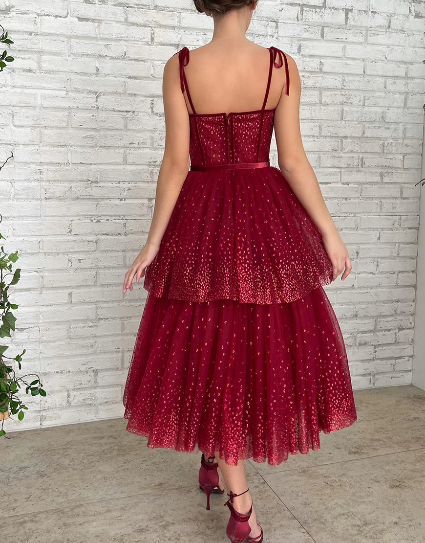 Spaghetti Straps Tulle  Glitter Homecoming Dress