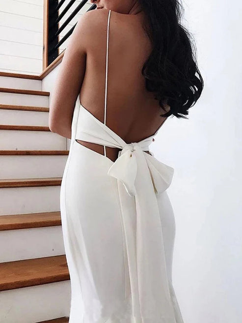 Mermaid Spaghetti Straps Backless V Neck Mermaid Wedding Dresses Beautiful