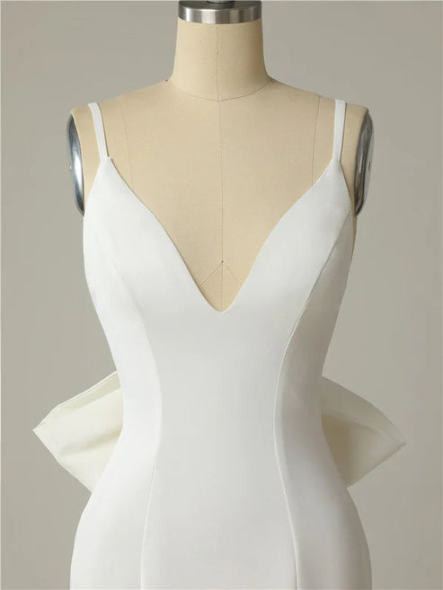 Mermaid Spaghetti Straps Backless V Neck Mermaid Wedding Dresses Beautiful