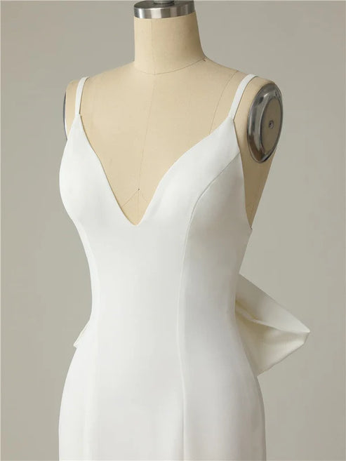 Mermaid Spaghetti Straps Backless V Neck Mermaid Wedding Dresses Beautiful