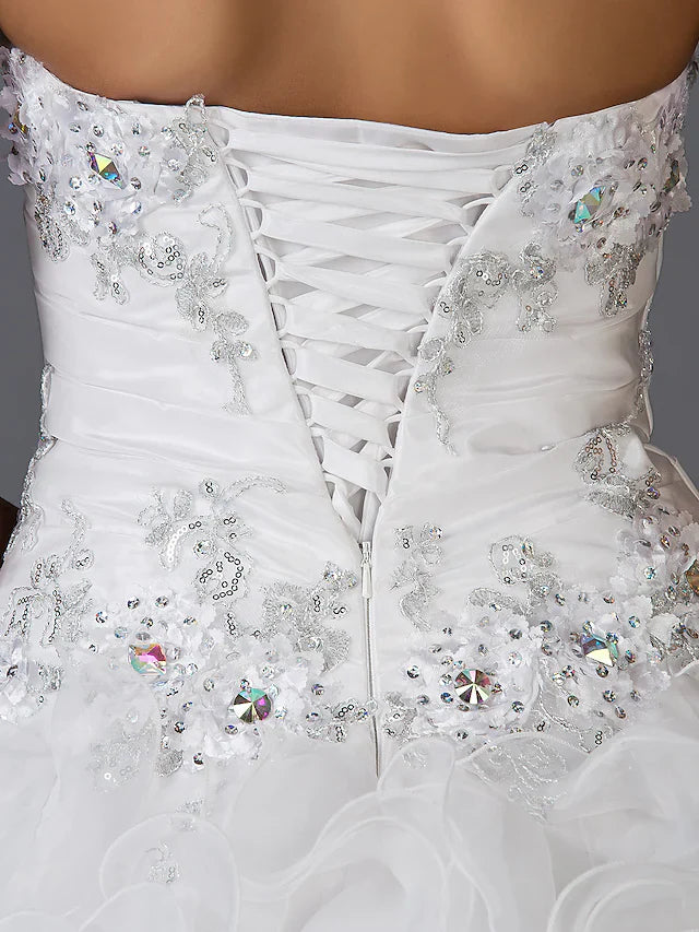 Ball Gown Wedding Dresses Sweetheart Neckline Strapless Floor Length Organza Taffeta Sleeveless Sparkle & Shine