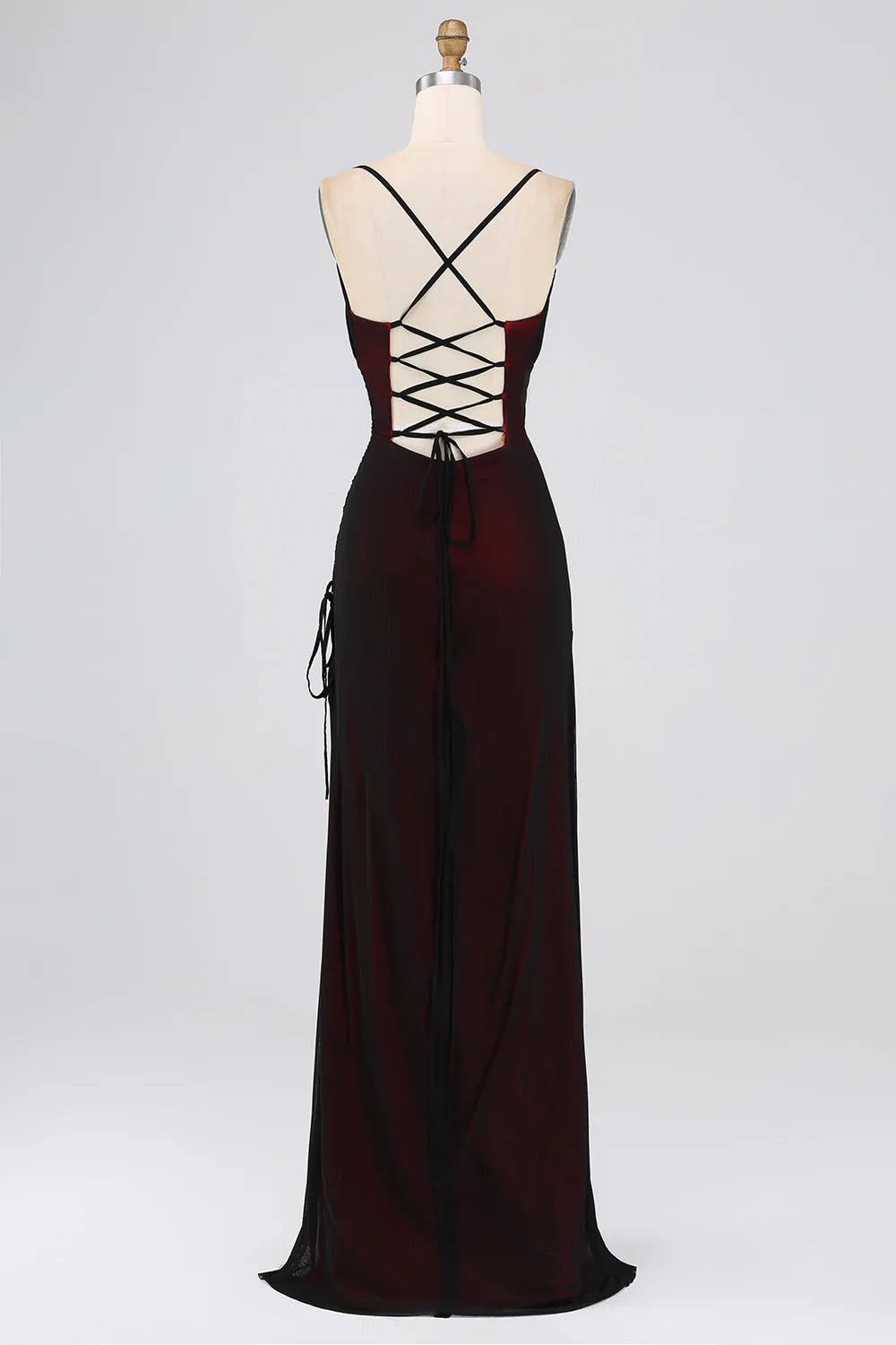 Mermaid Satin Spaghetti Straps Long Bridesmaid Dress with Slit Charming Evening Party Dress