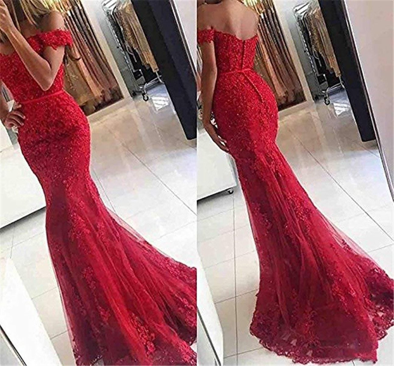 Mermaid Prom Dresses Lace Off Shoulder Wedding Guest Dresses For Women Holiday Long Formal Cocktail Gowns