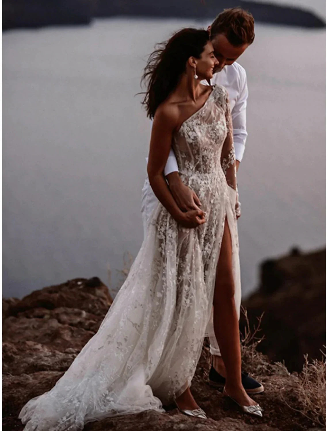 Romantic Wedding Dresses A-Line One Shoulder Charming Bridal Gowns With Slit Reception Dresses