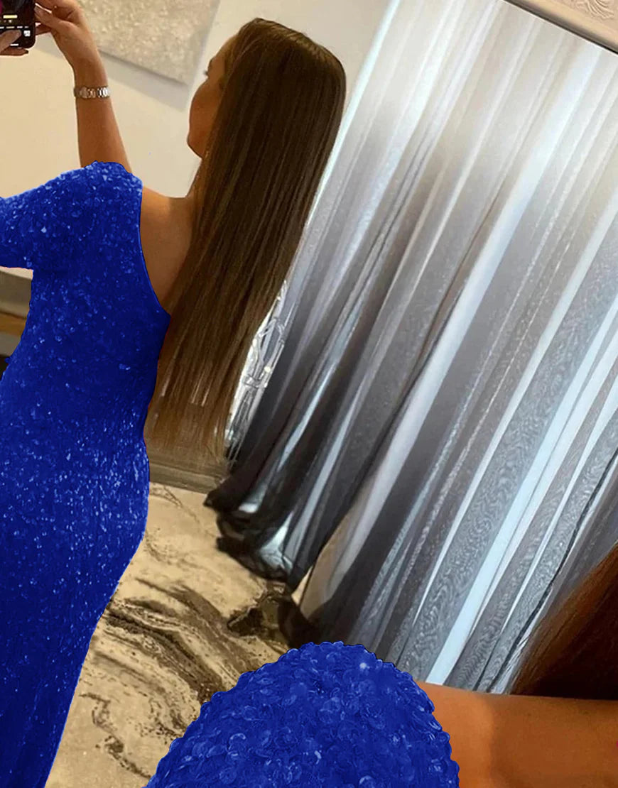 Sheath One Shoulder Sequins Prom Dress With Slit