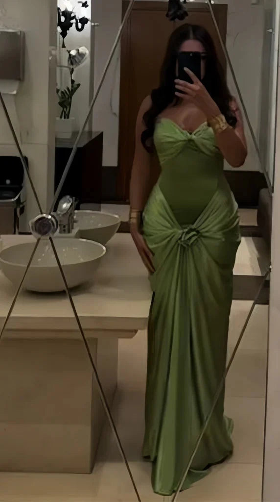 Sexy Green Sweetheart Strapless Sleeveless Formal Prom Dress Elegant Party Evening Gowns Charming Wedding Guest Dress