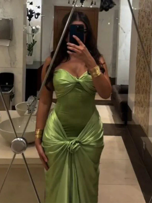 Sexy Green Sweetheart Strapless Sleeveless Formal Prom Dress Elegant Party Evening Gowns Charming Wedding Guest Dress