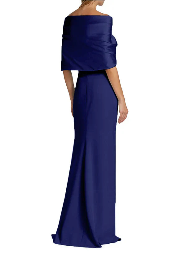 Slim fit/pillar V-neck side slit mother of the bride dress Navy Blue