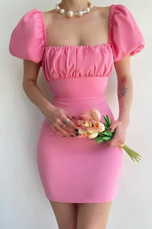 Sheath/Column Square Short Sleeve Short Homecoming Dress Lovely Party Dress