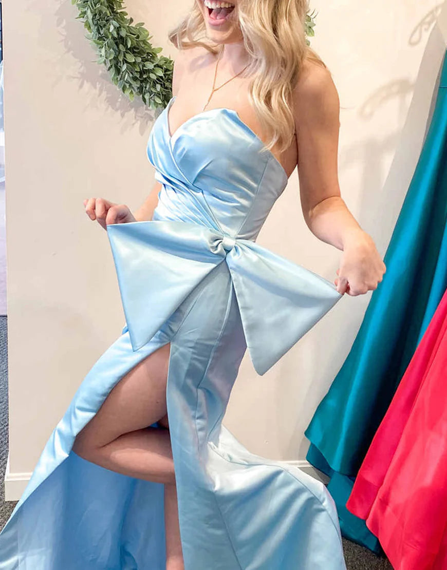 Strapless Sweetheart Hot Pink Prom Dress with Bow