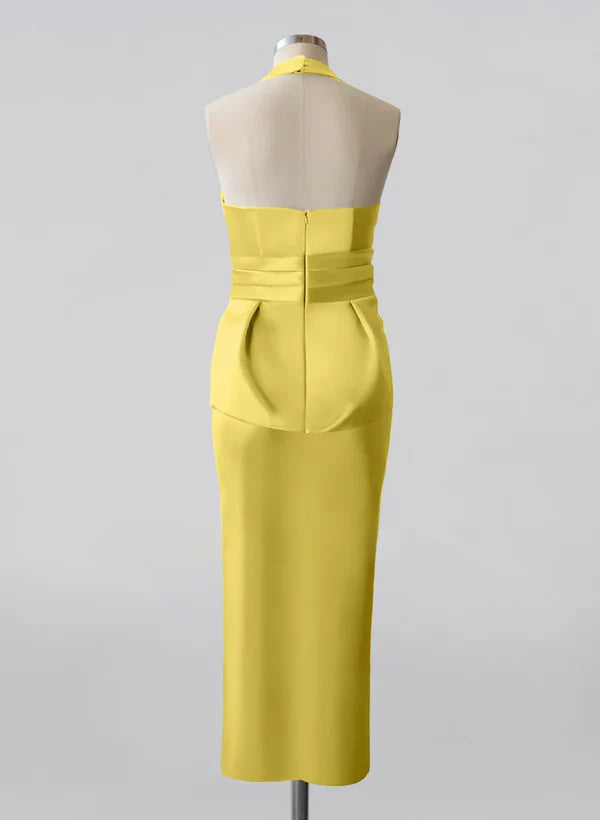 Bow wrap/column neck hanging mother of the bride dress With Slit