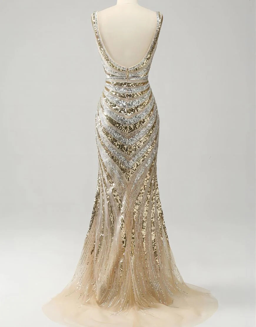 Sheath/Mermaid Low V Neck Long Prom Dress with Silt