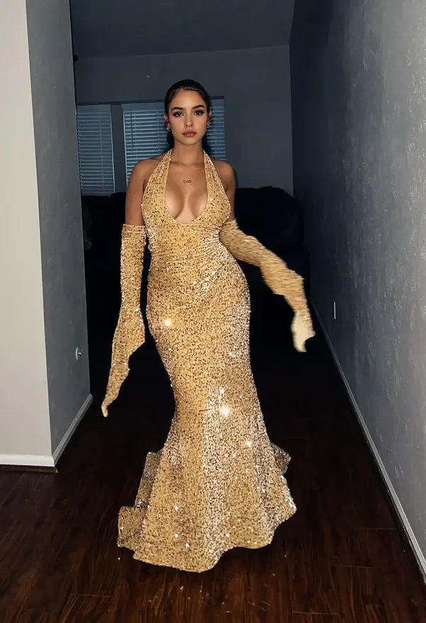 Sparkly Mermaid Sequins Long Formal Prom Dress Fashion Party Evening Gowns Charming Graduation Dress