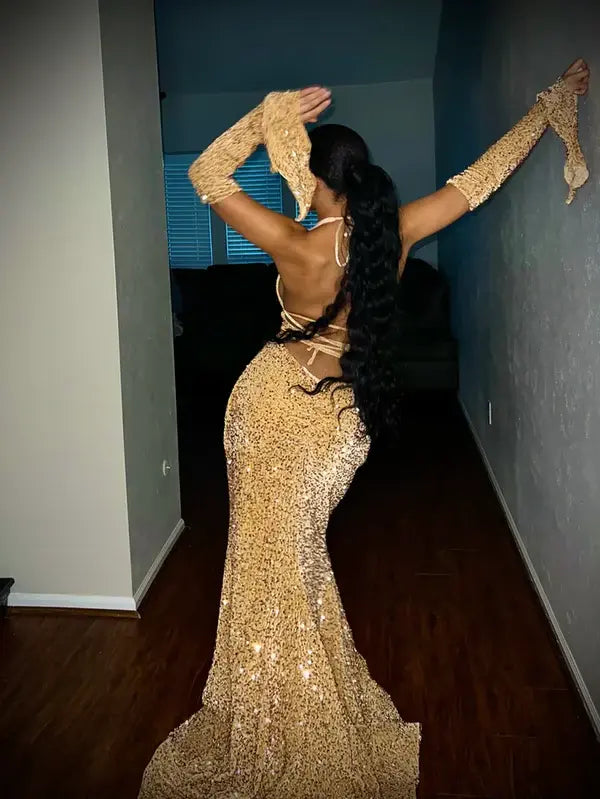 Sparkly Mermaid Sequins Long Formal Prom Dress Fashion Party Evening Gowns Charming Graduation Dress