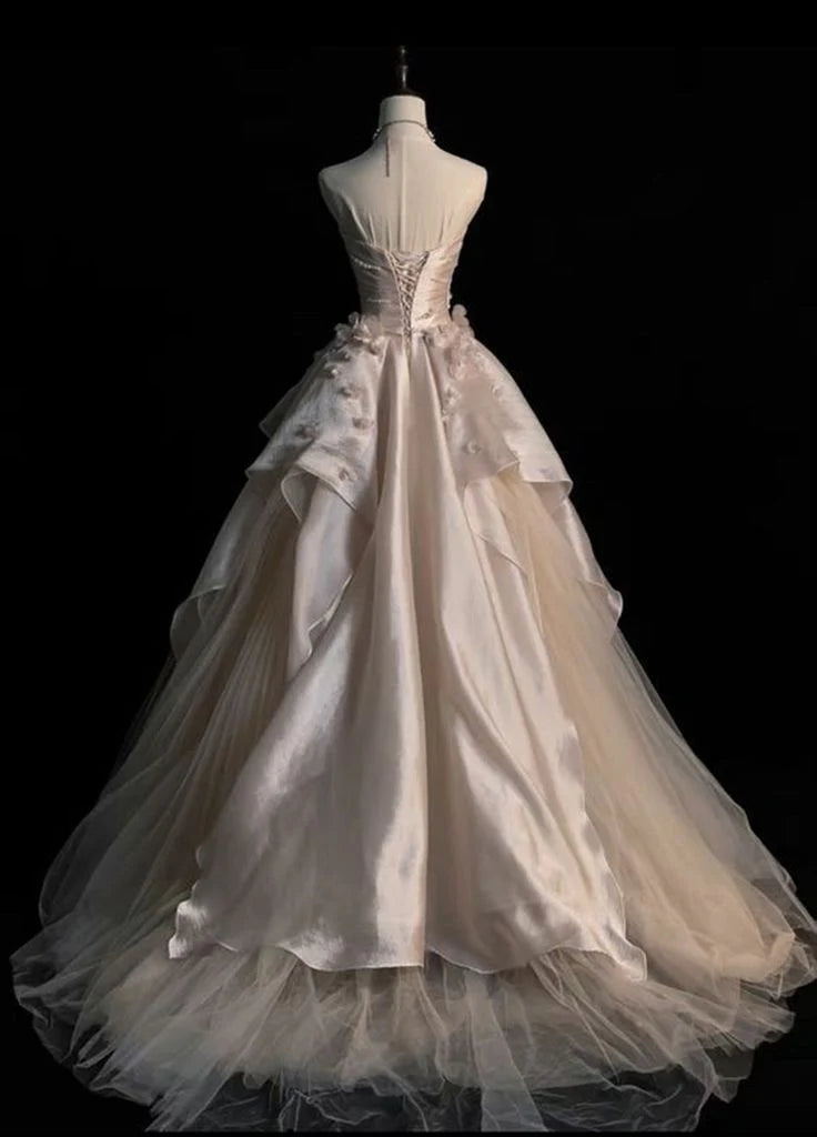 Sweet A-line Strapless Sleeveless Long Formal Prom Dress Charming Birthday Party Dress Elegant Evening Gowns