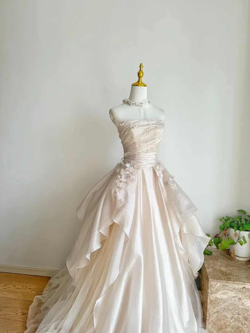 Sweet A-line Strapless Sleeveless Long Formal Prom Dress Elegant Evening Gowns Charming Birthday Party Dress