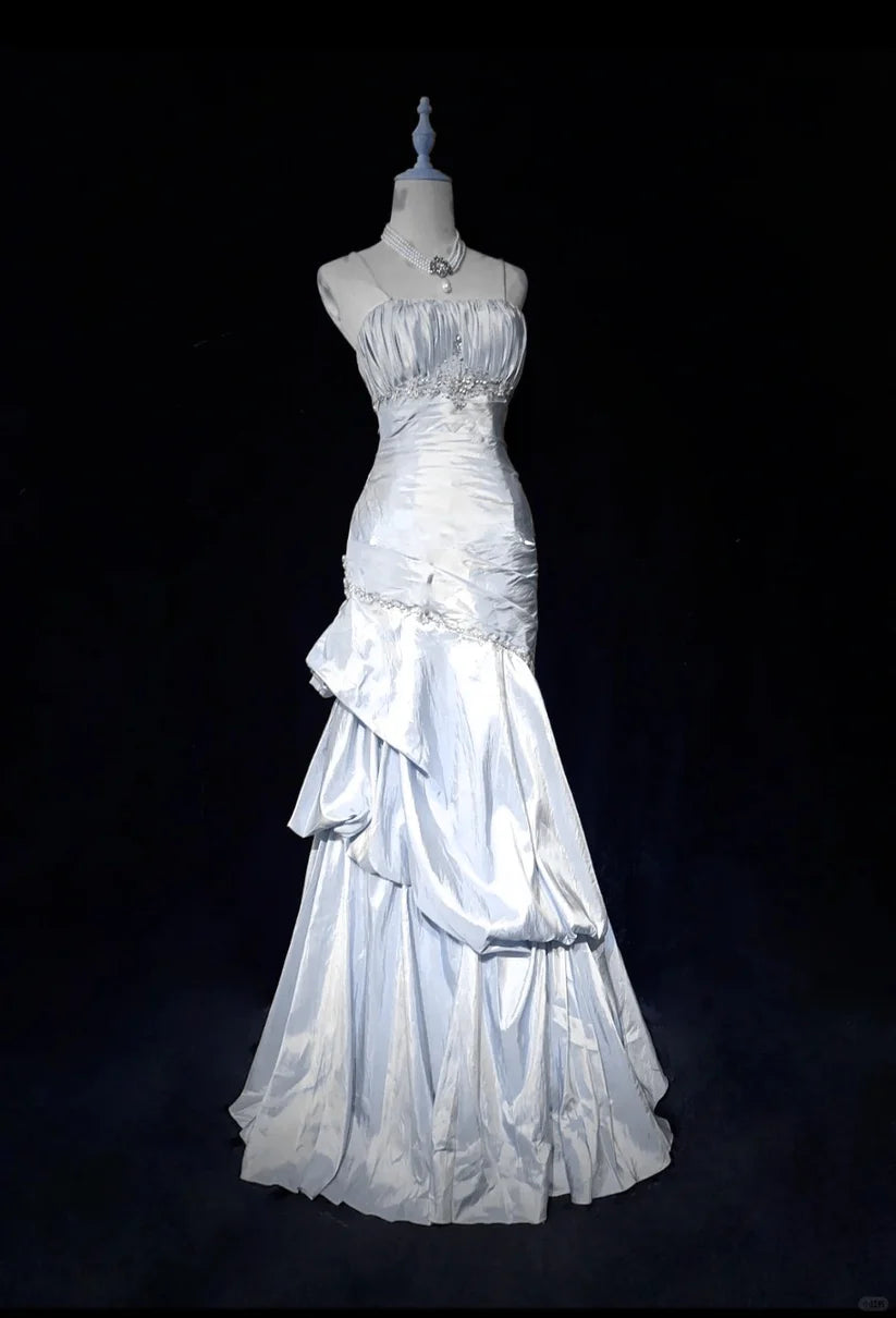 Sweet Spaghetti Straps Layered Pleated Long Formal Prom Dress Elegant Party Evening Gowns Charming Wedding Guest Dress