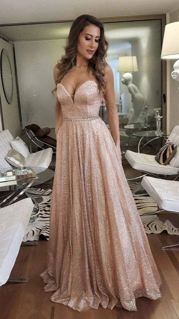 Sweetheart Glitter Strapless A-Line Evening Dress Prom Formal Dress Elegant Sexy Party Dress