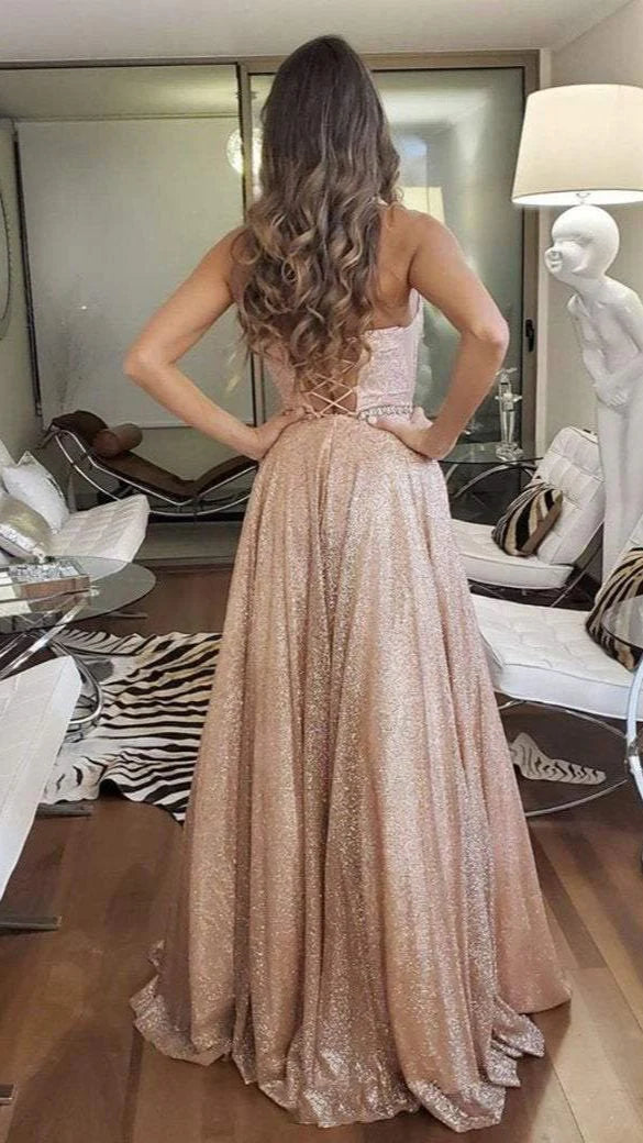 Sweetheart Glitter Strapless A-Line Evening Dress Prom Formal Dress Elegant Sexy Party Dress