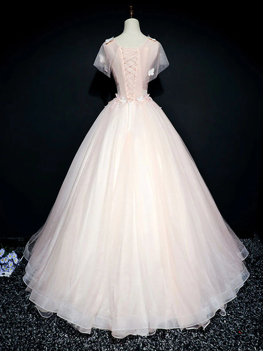 Ball Gown Princess Dress Performance Quinceanera Floor Length Scoop Neck Sweetheart Neck Tulle Long Prom Gown Sweet 16 Dress With 3D Butterflies