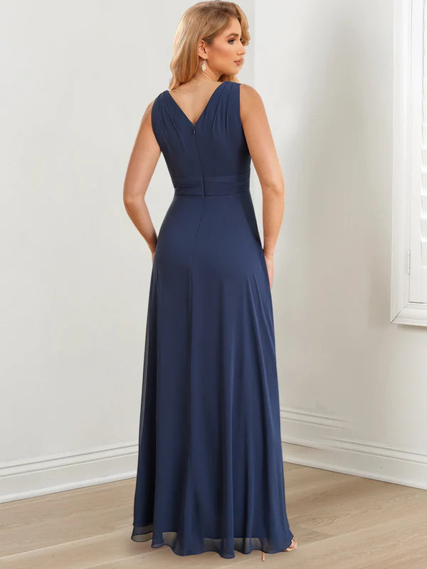 A-line/Princess V-neck to floor length mother of the bride dresses Dark Navy