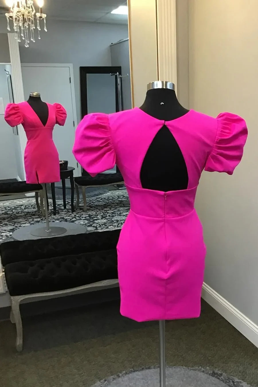 Sweetheart V-Neck Short Sleeves Prom Dress Charming Birthday Party Dress Lovely Graduation Dress Chic Homecoming Dress