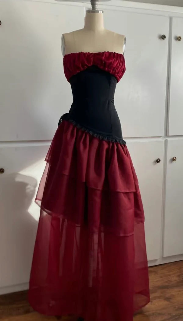 Vintage A Line Strapless Tiered Long Formal Prom Dress Elegant Evening Party Gowns Charming Wedding Guest Dress