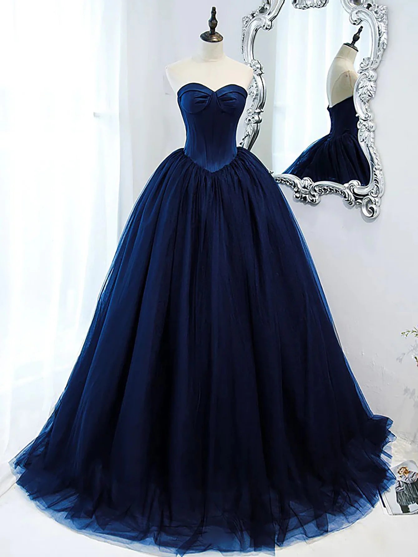 A Line Strapless Sweetheart Princess Tulle Long Prom Dress