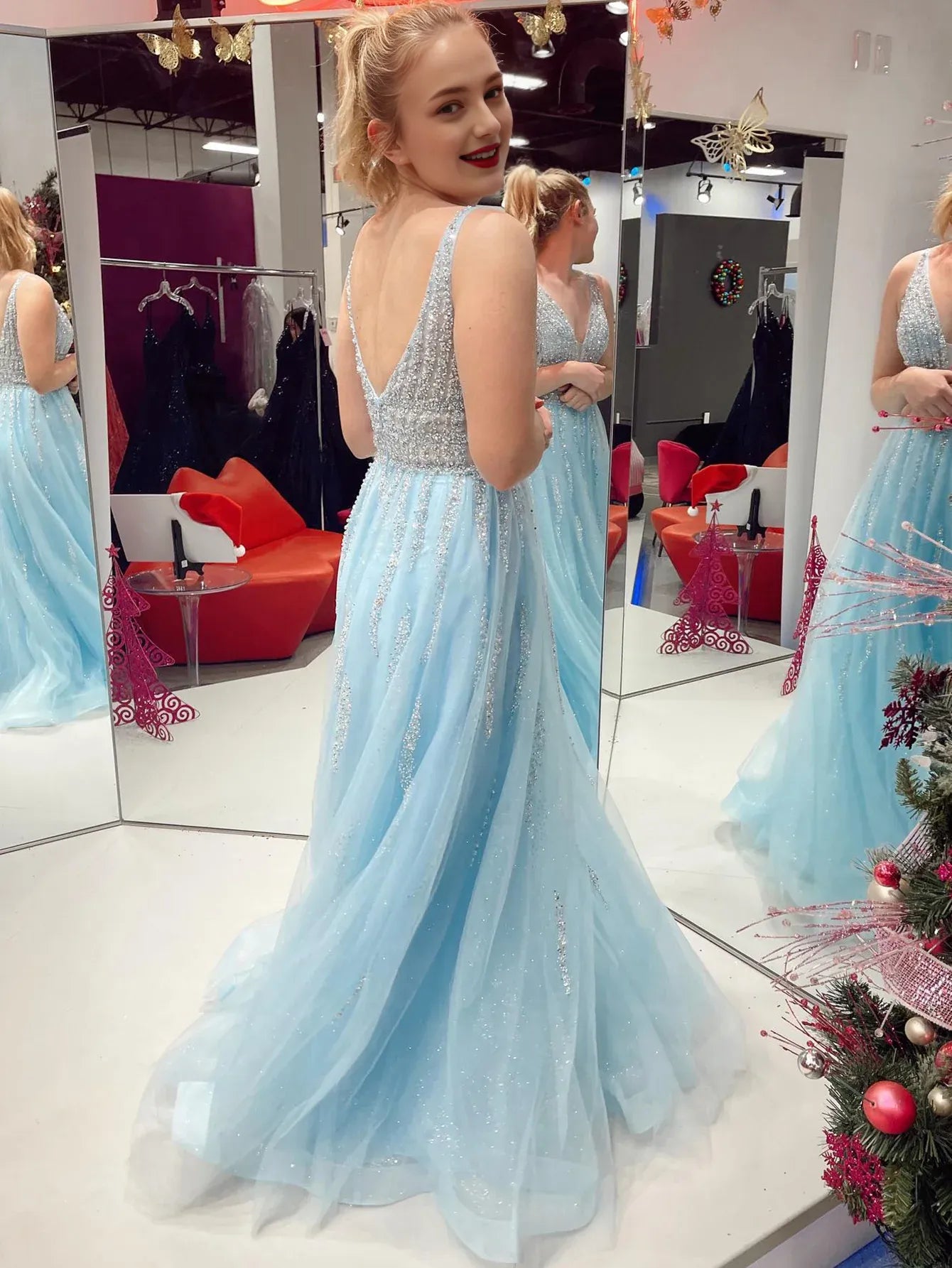 Sparkly A Line Spaghetti Straps Long Prom Dress