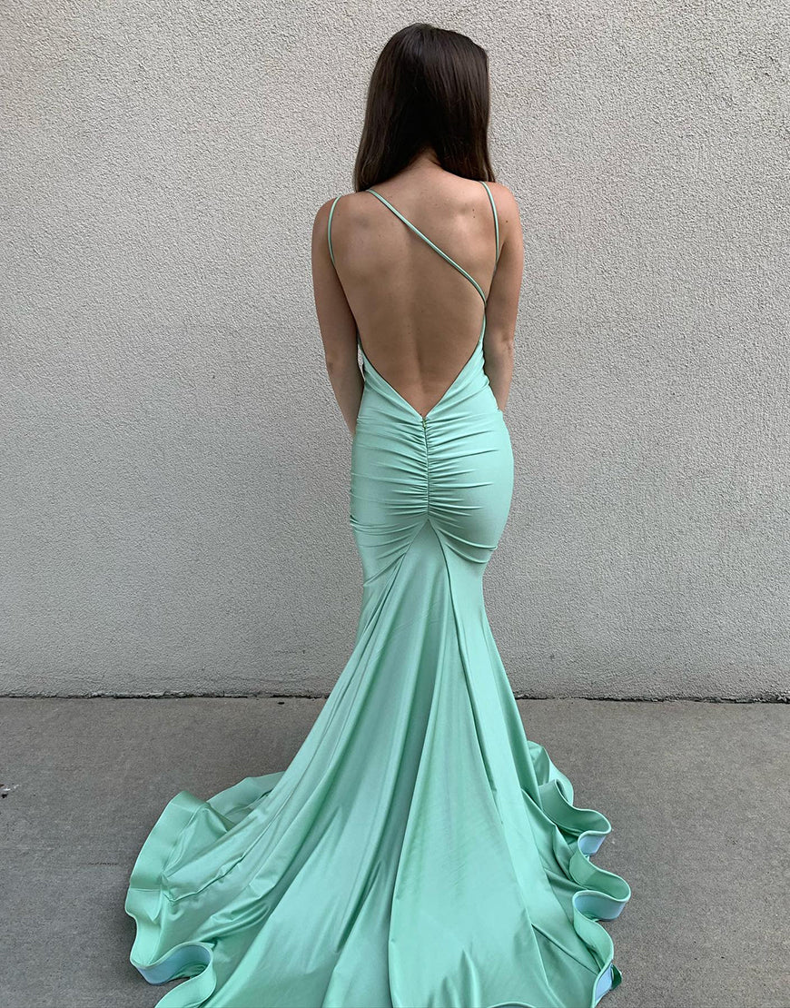 Mermaid Spaghetti Straps Backless Long Prom Dress