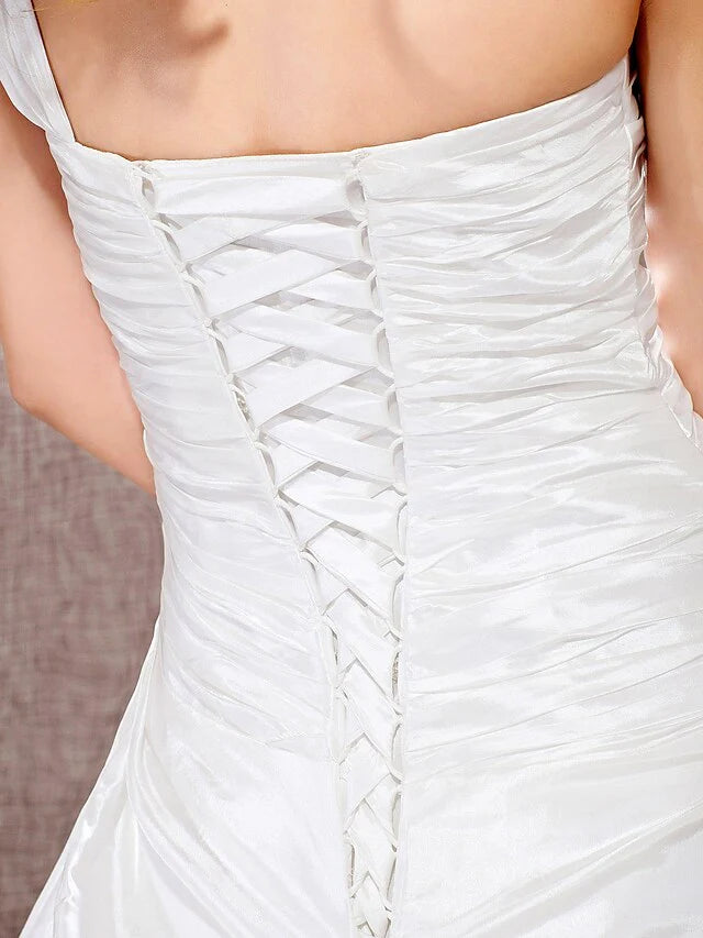 Princess A-Line Ball Gown Wedding Dresses One Shoulder Cathedral Train Taffeta Sleeveless Floor Length&nbsp;