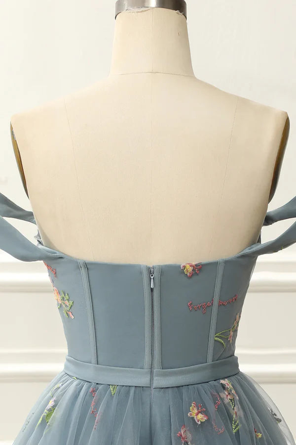 Off The Shoulder Cute Homecoming Tulle Dress With Embroidery