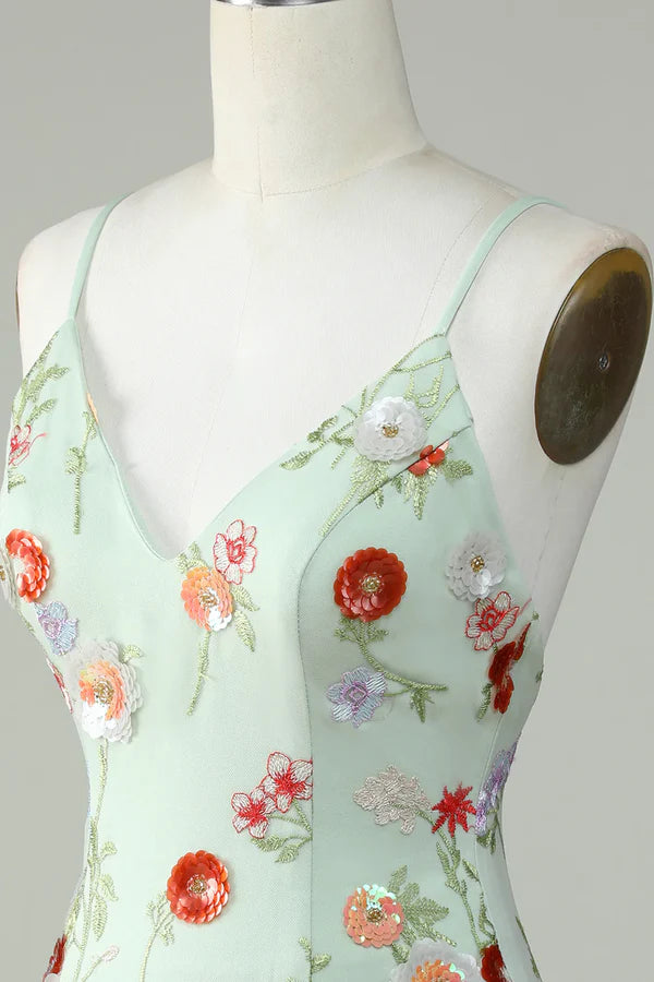 Sheath Olive Spaghetti Straps  Homecoming Dress With Embroidery