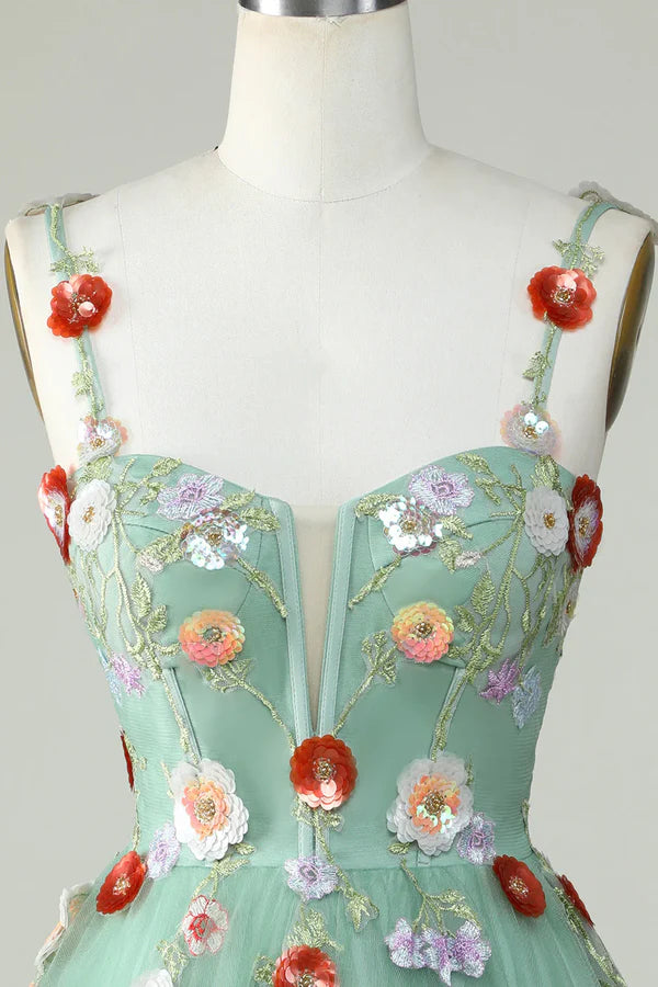 A Line Tulle Sparkly Homecoming Dress With Sequin Flowers