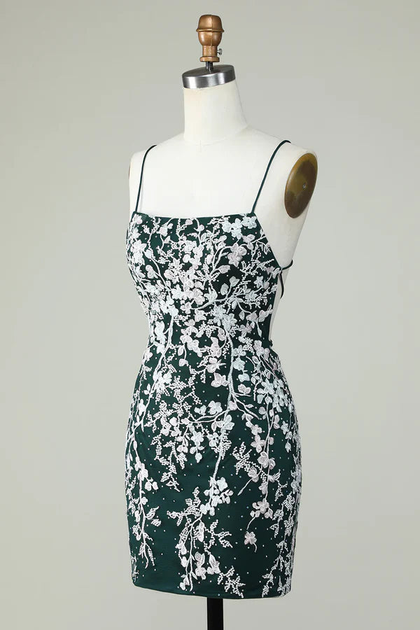 Sheath Spaghetti Straps  Homecoming Dress With Appliques