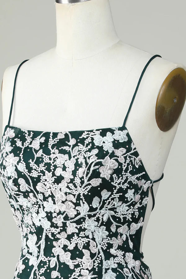 Sheath Spaghetti Straps  Homecoming Dress With Appliques