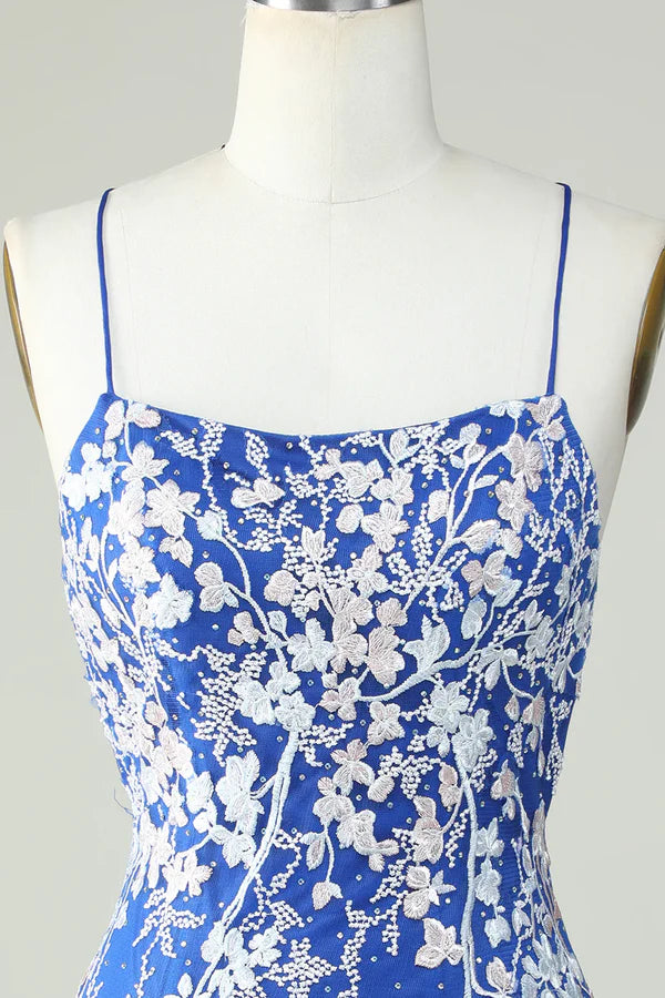 Sheath Spaghetti Straps  Homecoming Dress With Appliques