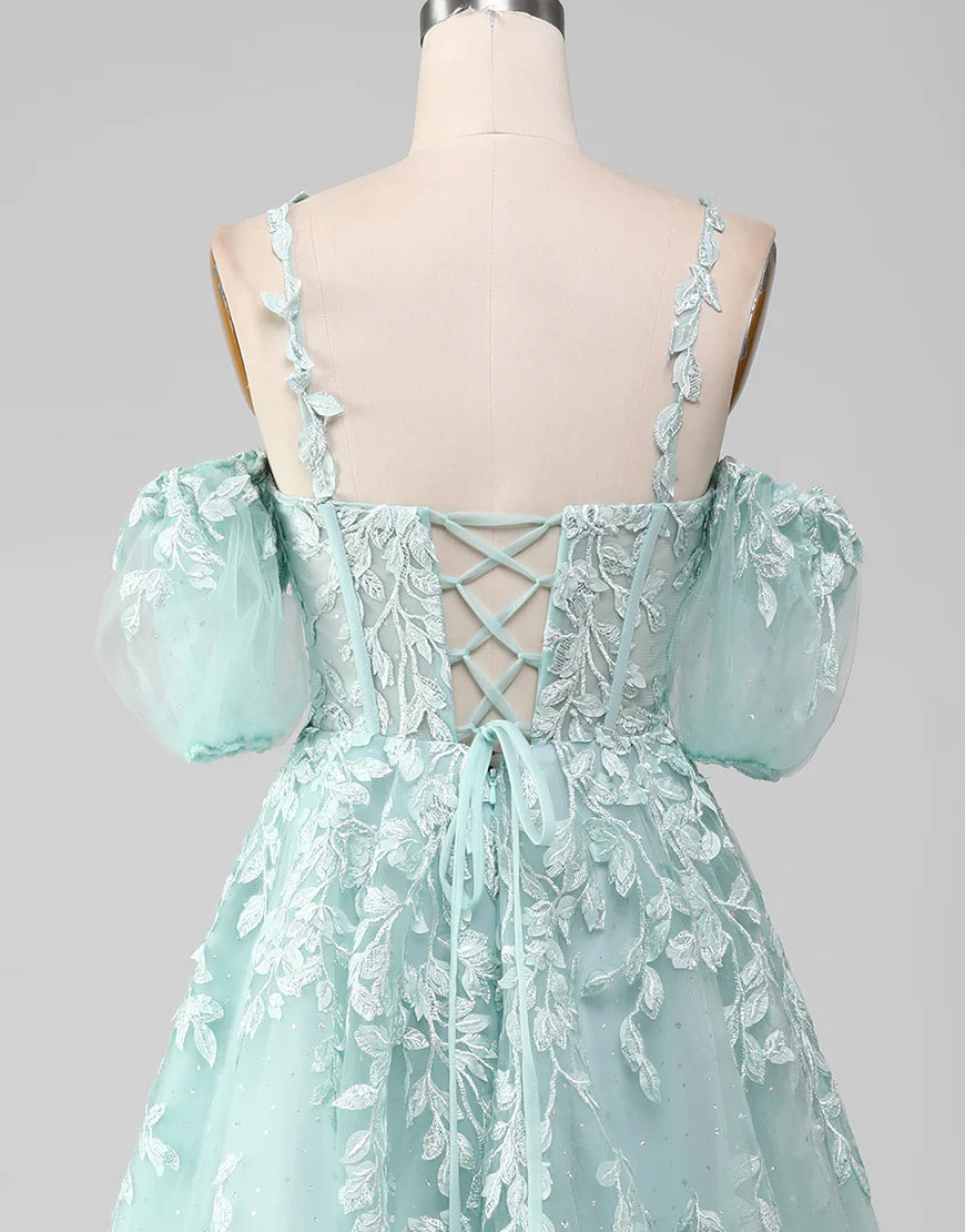 A Line Off the Shoulder Long Prom Dress With Appliques