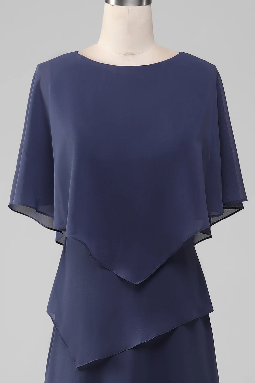 Column Scoop Tea-Length Stormy Chiffon Mother of the Bride Dress