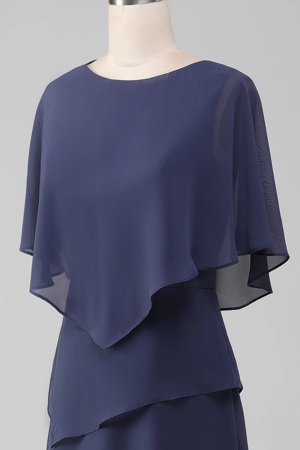 Column Scoop Tea-Length Stormy Chiffon Mother of the Bride Dress