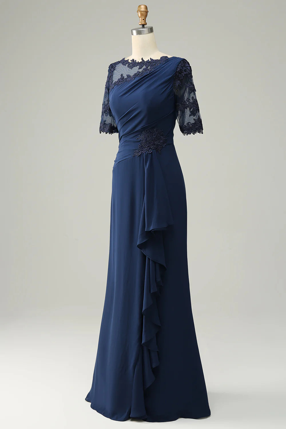 Sheath Scoop Neck Navy Mother of Bride Dress with Appliques