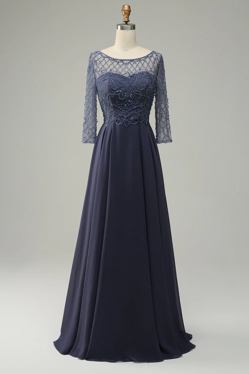 Scoop Neck Long Sleeves Mother of Bride Dress With Beading