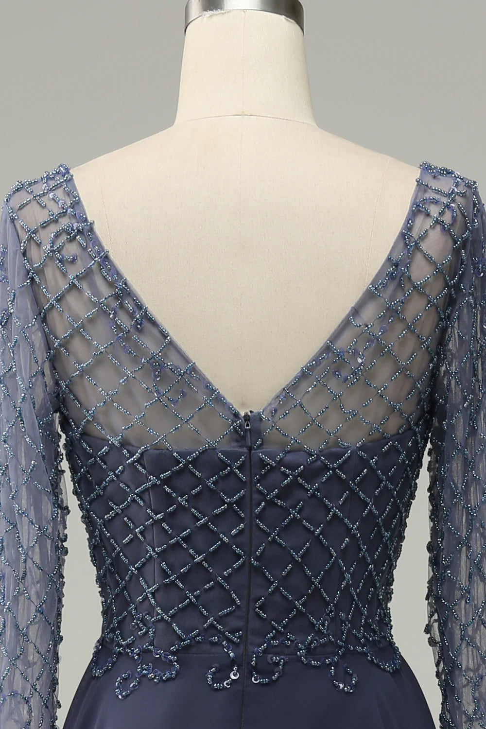 Scoop Neck Long Sleeves Mother of Bride Dress With Beading