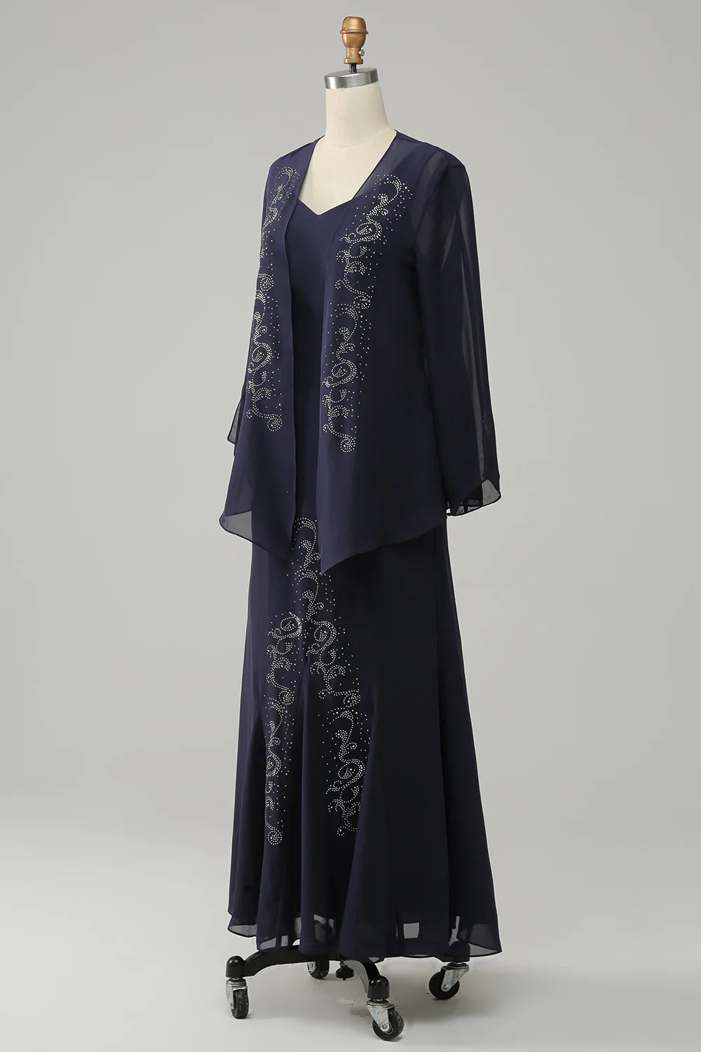 Two Pieces Sleek Glitter Sparking Long Mother of the Bride Dress