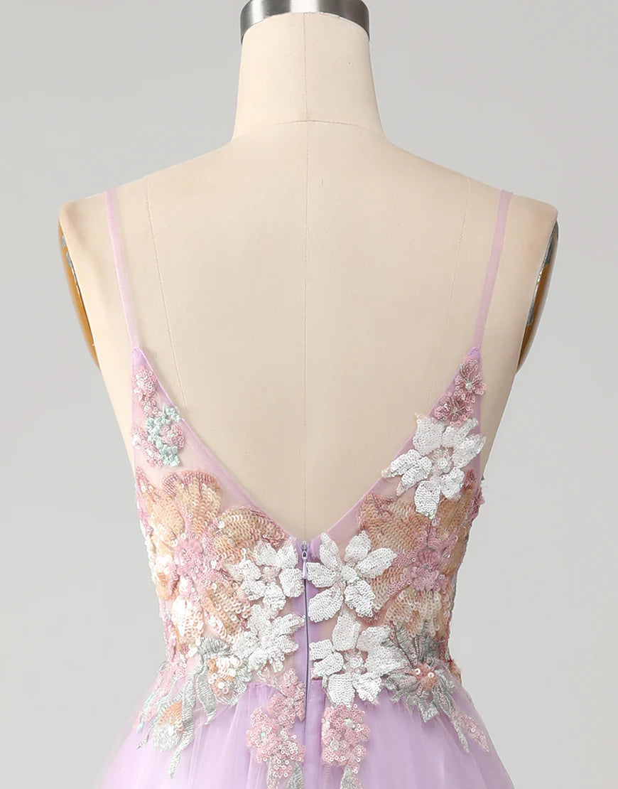 A-Line V-Neck Long Prom Dress With Sequins Applique