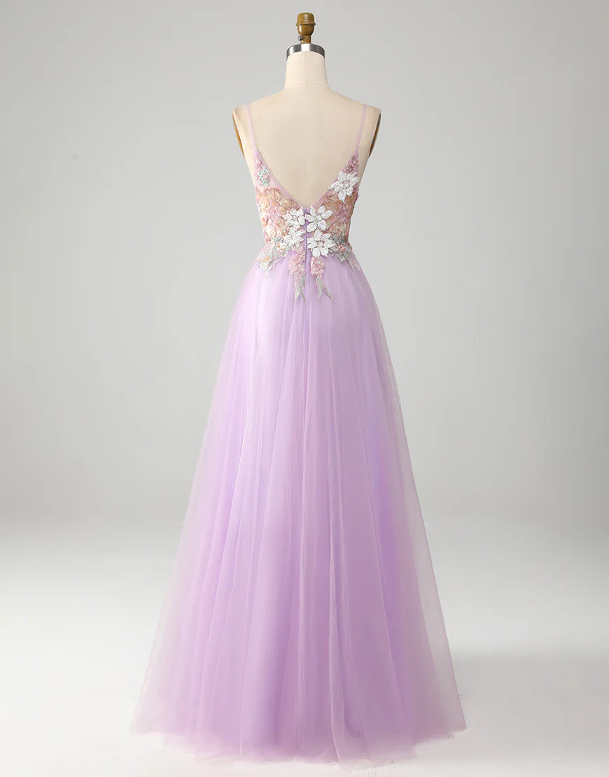 A-Line V-Neck Long Prom Dress With Sequins Applique