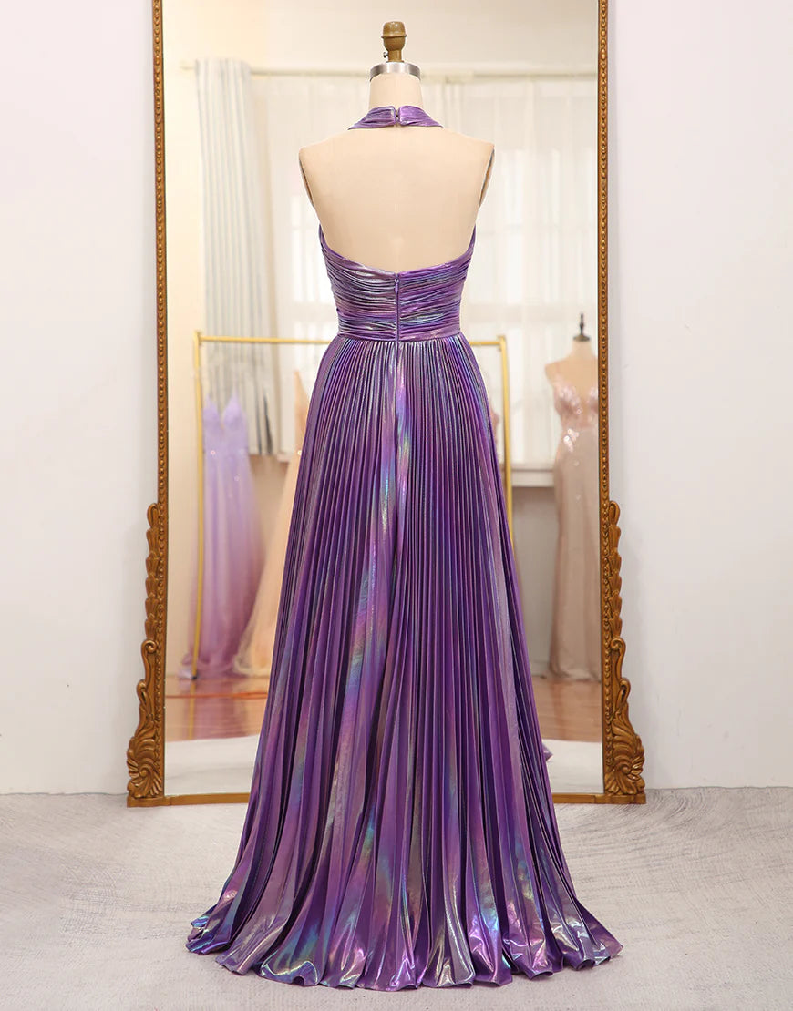 A Line Criss Cross Halter Long Prom Dress With Slit